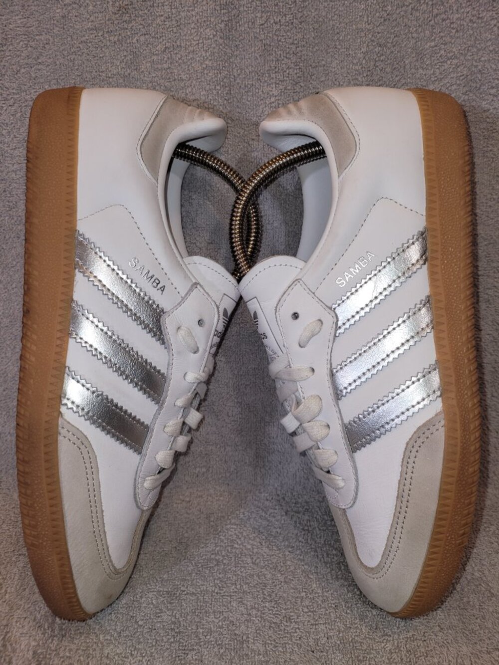 Adidas Samba OG Women's Size 9 White Silver Tan Gum Sole Sneakers JI2725 (#2443) - Picture 13 of 16